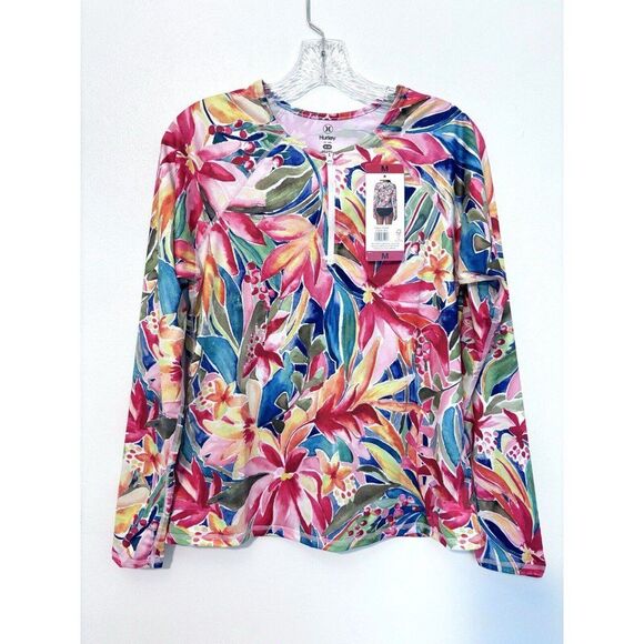 Hurley Ladies Rash Guard Floral 1/4 Zip Size Medium - Picture 1 of 4